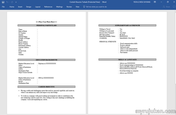Contoh format cara membuat resume kerja