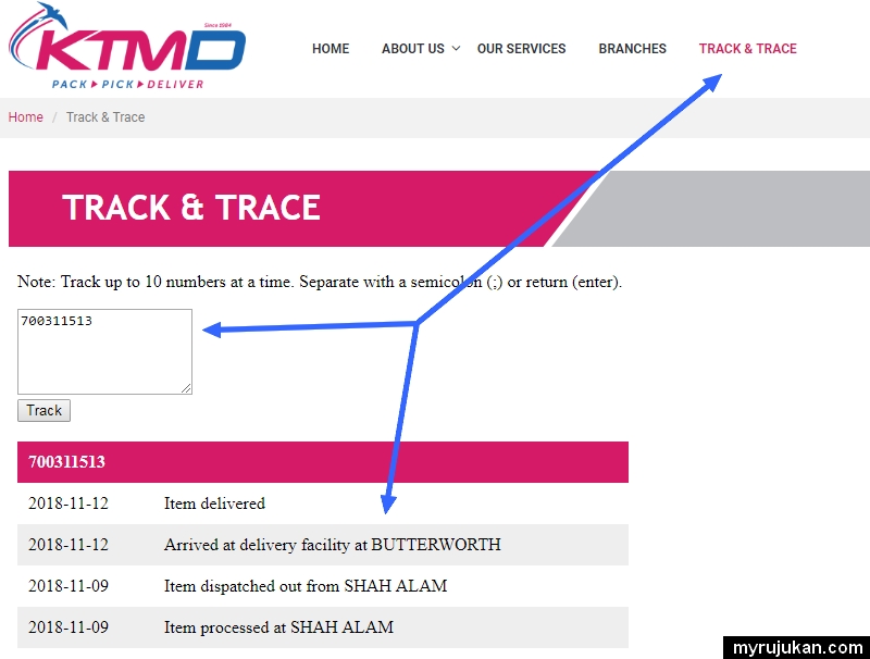 Semak nombor tracking keretapi melalui website KTMD track trace
