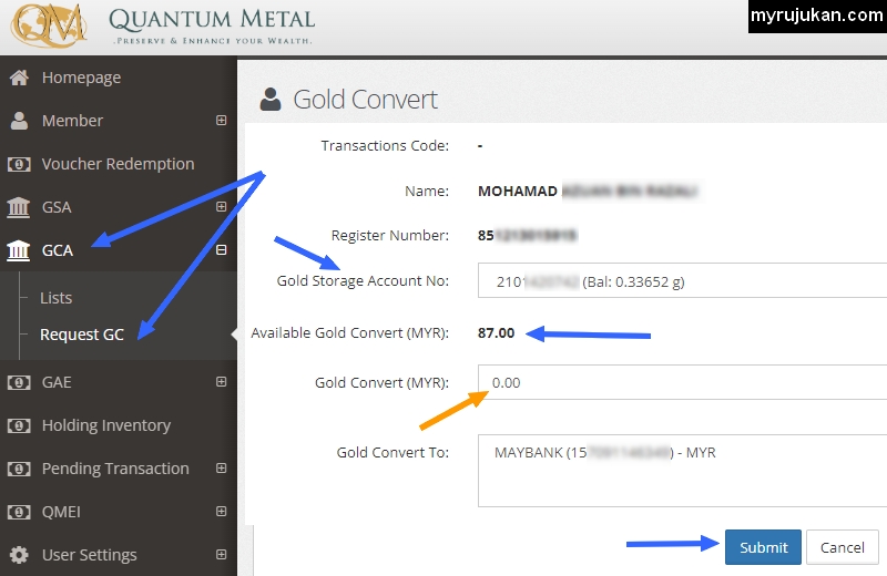 Cara tukar emas kepada cash tunai melalui akaun Gold Convert Account (GCA) Quantum Metal