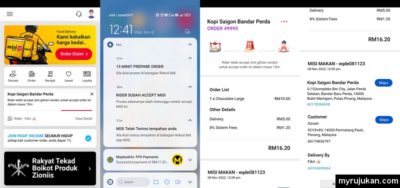 Paparan aplikasi app Misi Rakyat untuk order makanan